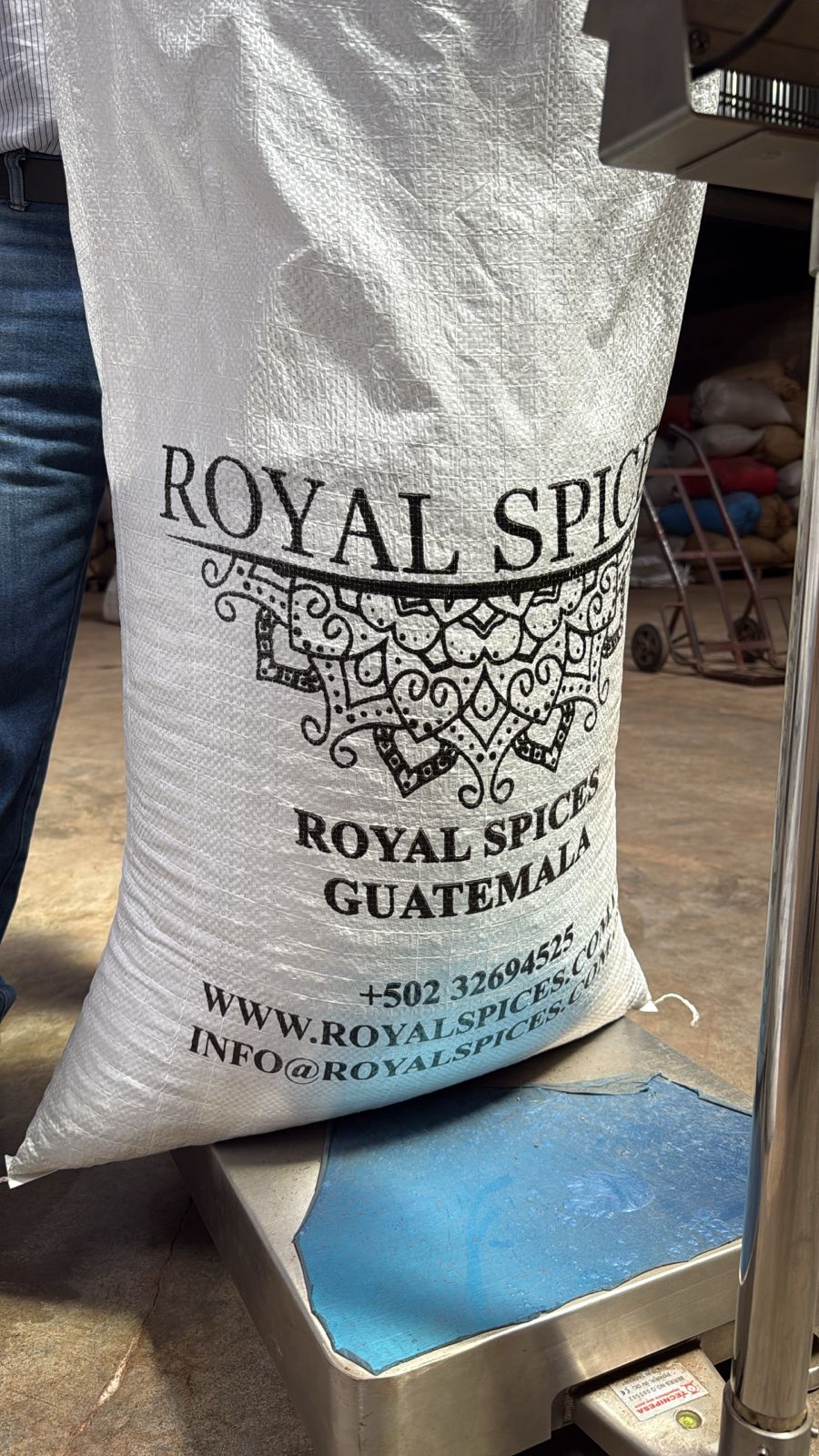 Royal Spices white allspice sack on scale