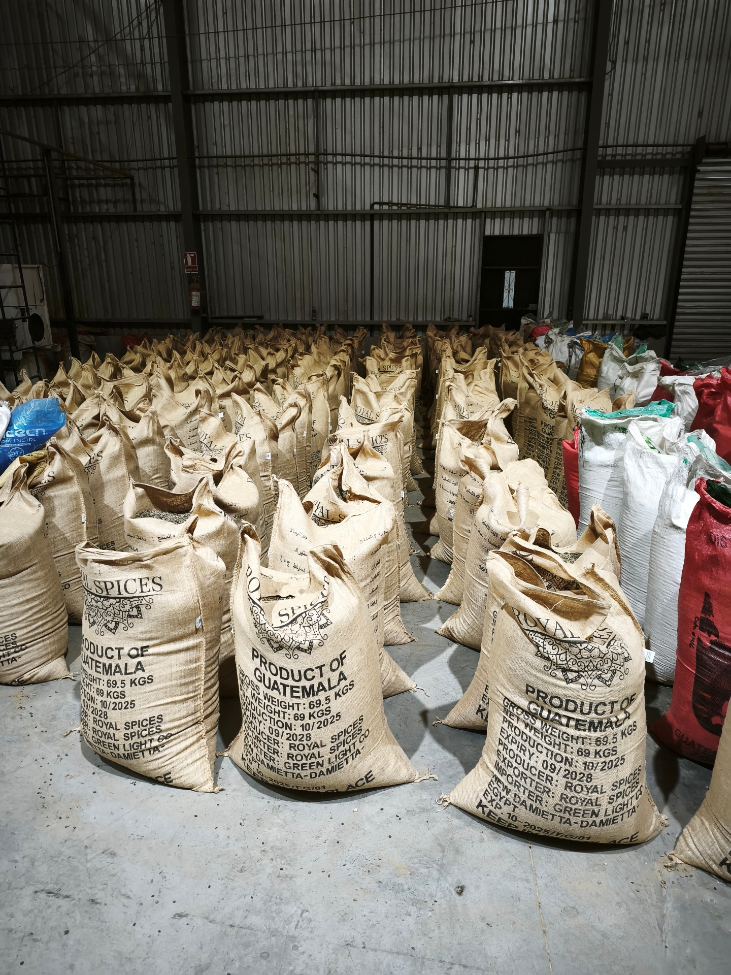 Coffee and spice sacks prepared for export
